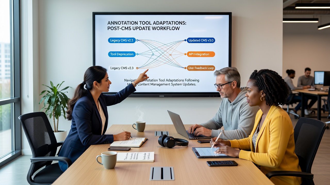 Team reviewing updated annotation interfaces after CMS platform migration